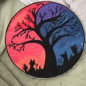 Colorful Tree and Cat Art Piece